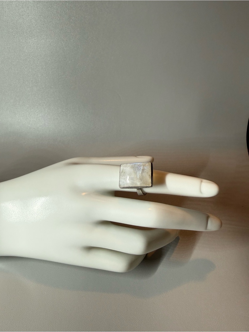 Iridescent Rectangular Moonstone Statement Ring - Picture 5 of 10